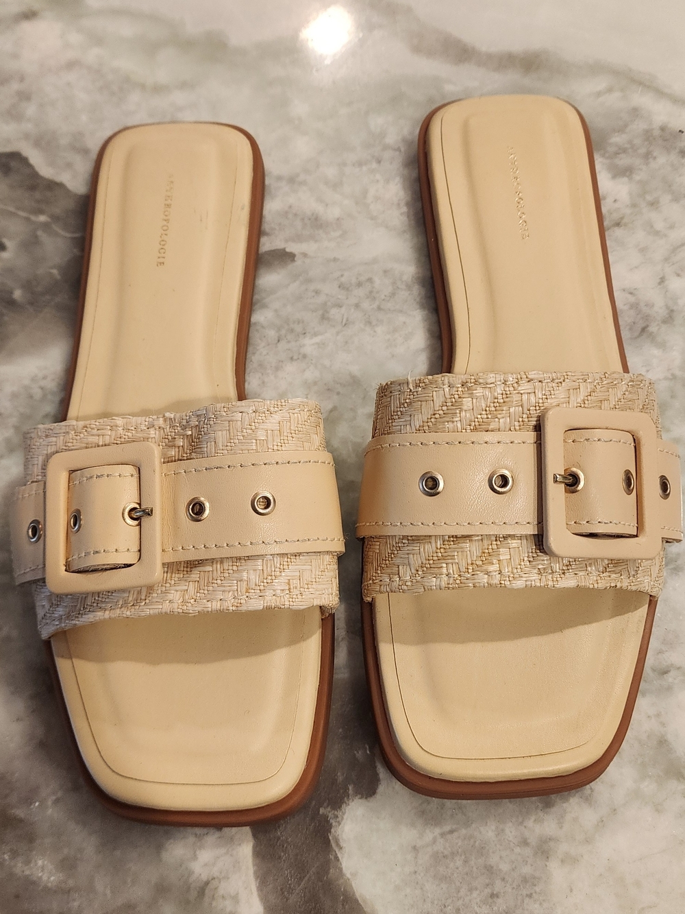 Anthropologie Cream Beige Woven Slide Sandals with Buckle